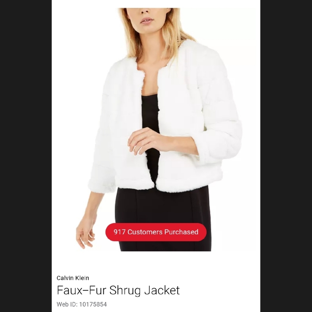 ⭐Ck: (L/M) White Faux-Fur Shrug. Sold Now @Macy's ($99) NWT
